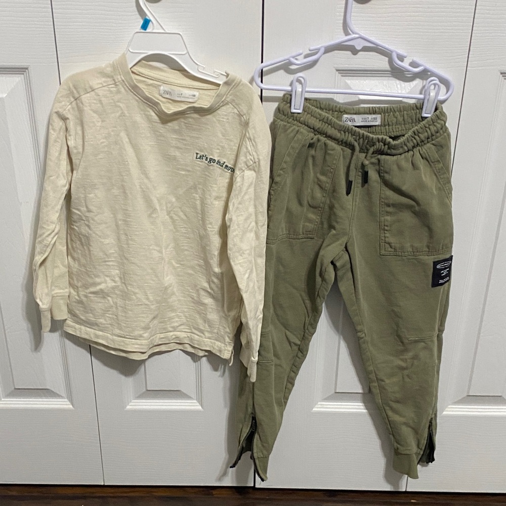 Zara Cream Top and Green Joggers Set